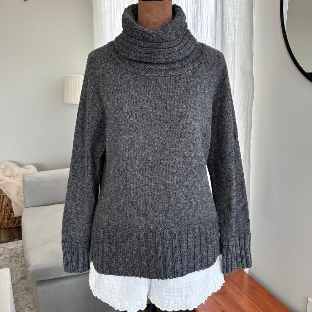 Apt. 9 Gray Wool Blend Turtleneck Sweater Ribbed Detail Preppy Cottage Petite XL